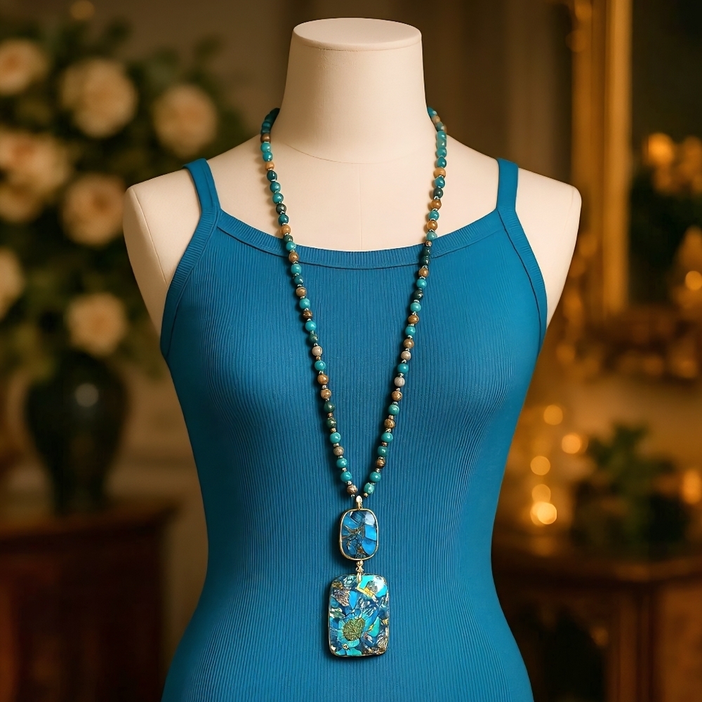 Radiant Orgonite Energy Pendant & Vibrant Crystal Beads Boho-Chic Necklace - Picture 5 of 14